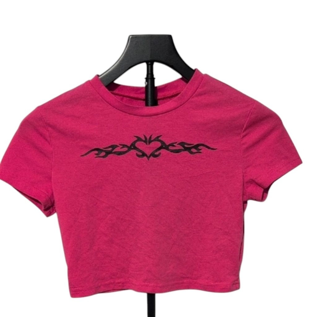 Shein Pink Tribal Butterfly Graphic Baby Tee Crop Top Xs